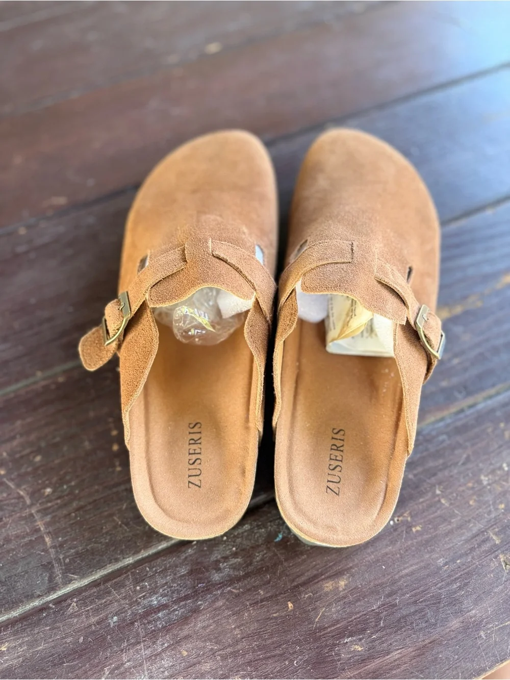 ZUSERIS Men's Suede Leather Cork Clog Slide Slippers Tan Size 46